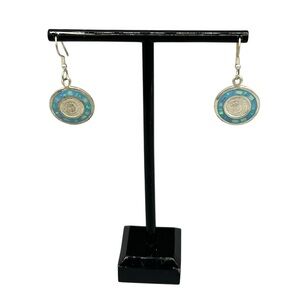 Sterling Silver Blue Opal Inlay Dangle Earrings